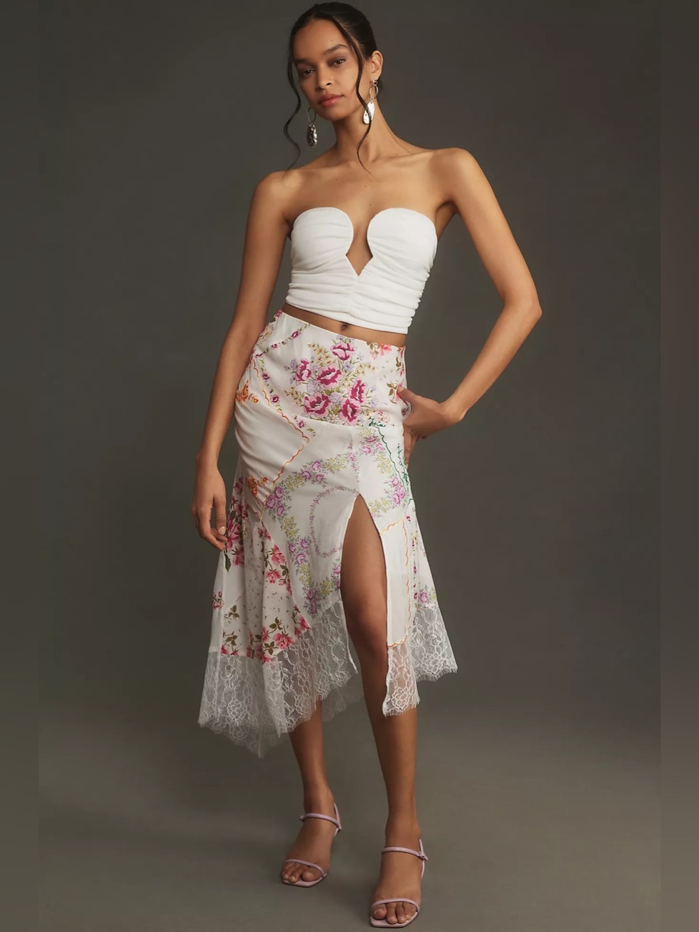 By Anthropologie Heirloom Bias-Cut Midi Skirt in Ivory S